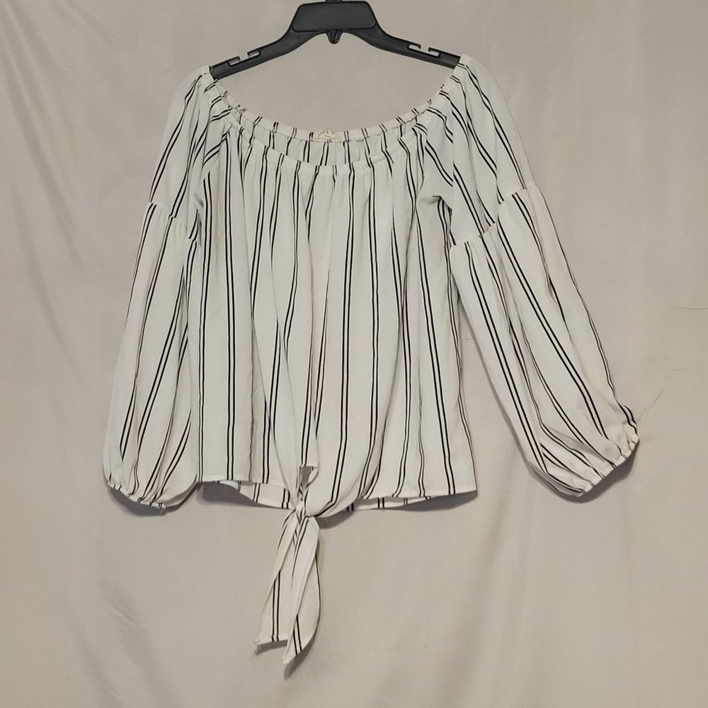 Peach Love California MADE IN THE USA-off the shoulder tie front blouse